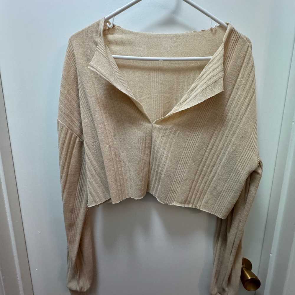 Beige Cropped Knit Sweater